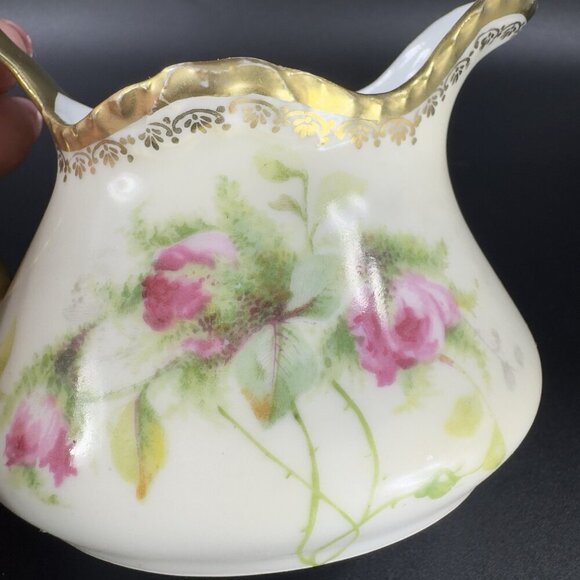 Vintage Prussia B Painted Porcelain Small Pitcher Carafe Jug Floral Pattern VTG - Picture 6 of 13